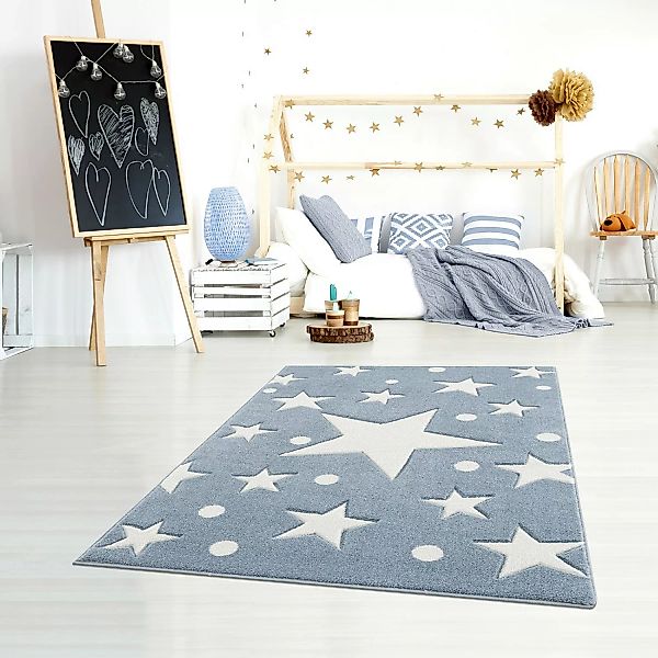 home24 Happy Rugs Kinderteppich Estrella Hellblau/Weiß Kunstfaser 160x230 c günstig online kaufen