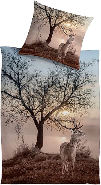 KiNZLER Wendebettwäsche Winterhirsch, Polyester, 2 teilig, günstig online kaufen
