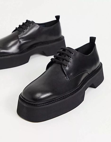 ASOS DESIGN – Schnürschuhe aus schwarzem Leder mit eckiger Zehenpartie und günstig online kaufen