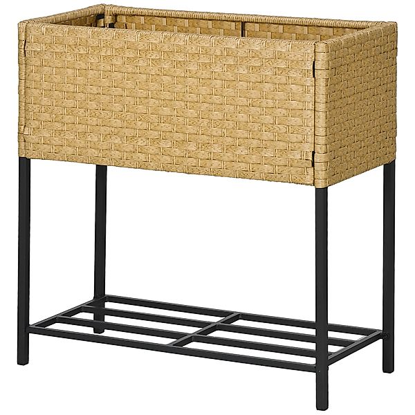 Outsunny Hochbeet Blumenkasten aus Poly Rattan mit Füßen und Ablage, sandfa günstig online kaufen