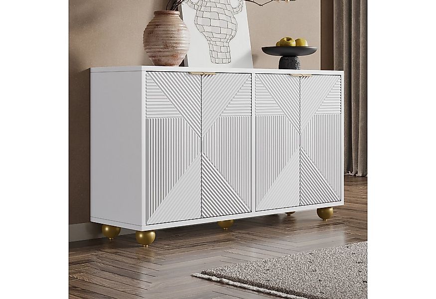 Merax Sideboard mit gravierten Türen & goldenen Akzenten (120x35x71,5 cm, 1 günstig online kaufen