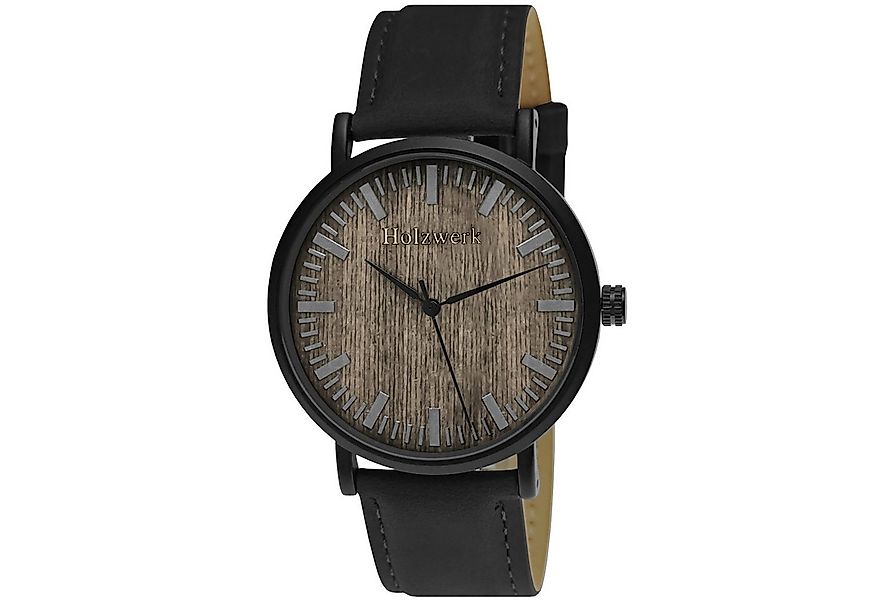 Holzwerk Quarzuhr Designer Edelstahl & Holz Uhr mit Leder Armband, Holz Uni günstig online kaufen