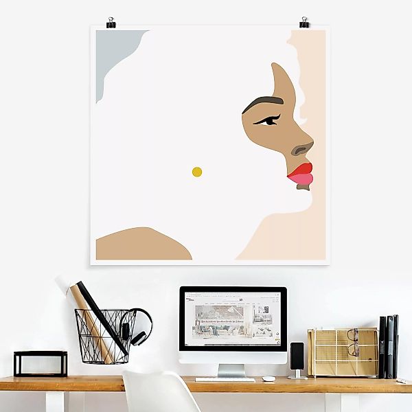 Poster - Quadrat Line Art Portrait Frau Pastell Rosa günstig online kaufen