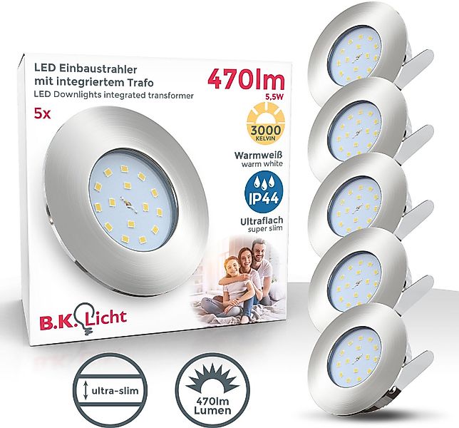 B.K.Licht LED Einbauleuchte 5er Set Bad Einbaustrahler, IP44 geschützt, LED günstig online kaufen
