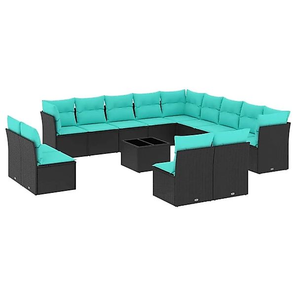 vidaXL 14-Tlg Gartensofa-Set mit Kissen Schwarz Polyrattan 3218497 günstig online kaufen