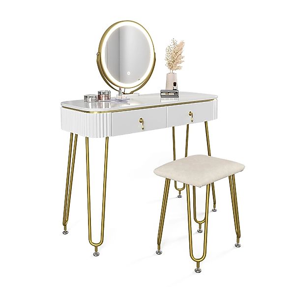 Vicco Schminktisch Grace, Weiß Hochglanz, 100 cm mit LED Beleuchtung und Ho günstig online kaufen