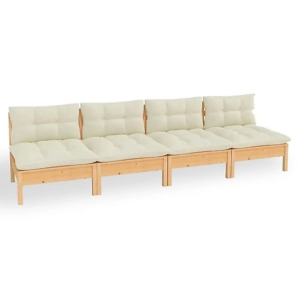 vidaXL 4-Sitzer-Gartensofa mit Creme Kissen Massivholz Kiefer 3096124 günstig online kaufen