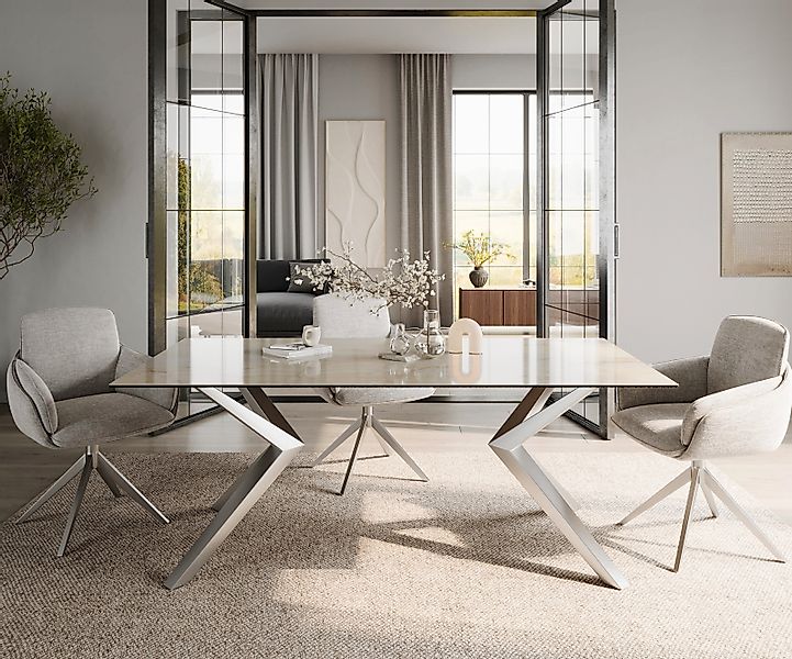 Esstisch Edge 200x100 Keramik Laminam® Onice Oro ?Zenthara kantig Edelstahl günstig online kaufen
