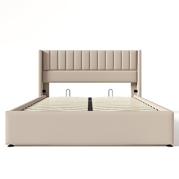 Gotagee Polsterbett Doppelbett mit Stauraum+Lattenrost Leinen Beige/Grau fl günstig online kaufen
