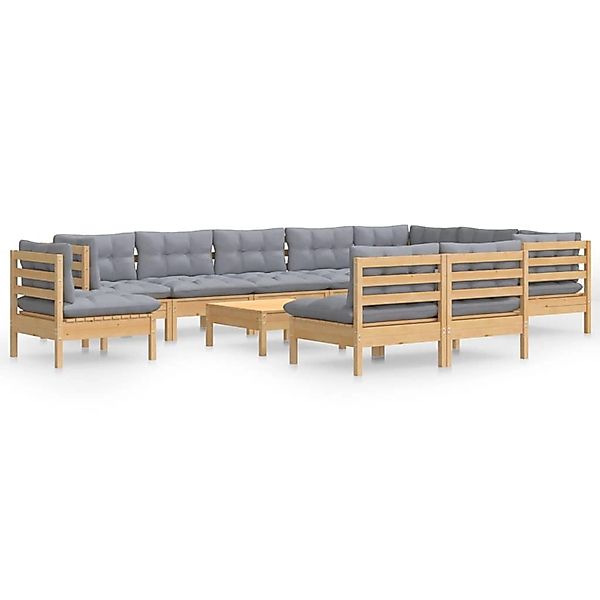 vidaXL 11-Tlg Garten-Lounge-Set mit Grauen Kissen Kiefer Massivholz 3096760 günstig online kaufen