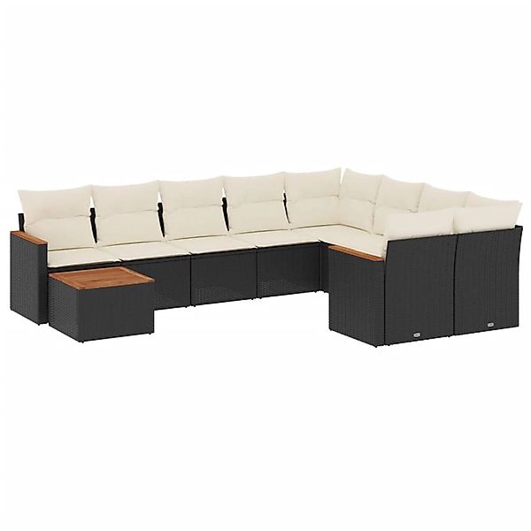 vidaXL 10-Tlg Garten-Sofagarnitur mit Kissen Schwarz Poly Rattan 3258717 günstig online kaufen
