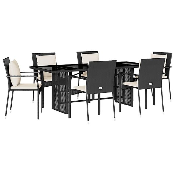 vidaXL 7-Tlg Garten-Essgruppe mit Kissen Schwarz Poly Rattan 3213490 günstig online kaufen