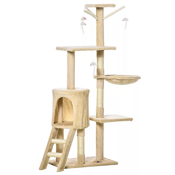 PawHut Katzenbaum  Kratzbaum mit Treppe und 4 Spielzeugen, Beige, Ideal für günstig online kaufen