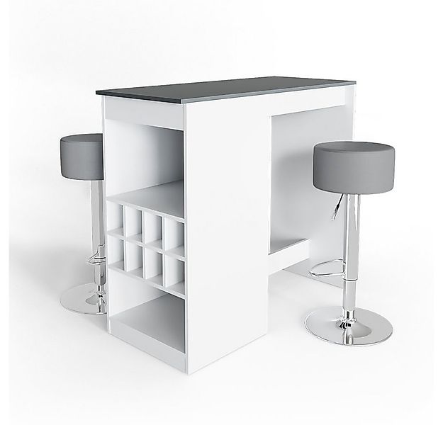 Vicco Bartisch Ross, Weiß/Anthrazit, 115 x 50 cm mit 2 Barhockern günstig online kaufen