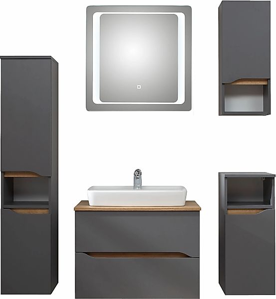 Saphir Badmöbel-Set »Quickset 5-teilig, Keramik-Aufsatzbecken mit LED-Spieg günstig online kaufen