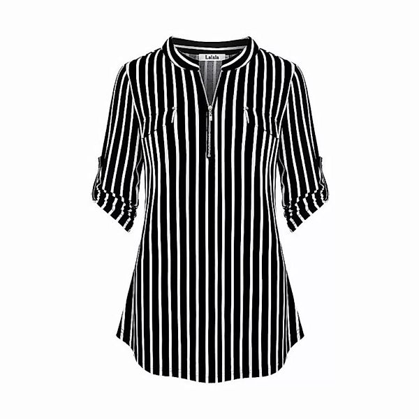 FIDDY Blusentop Damen V-Ausschnitt 3/4 Ärmel Bluse Einfarbig Kariertes Hemd günstig online kaufen