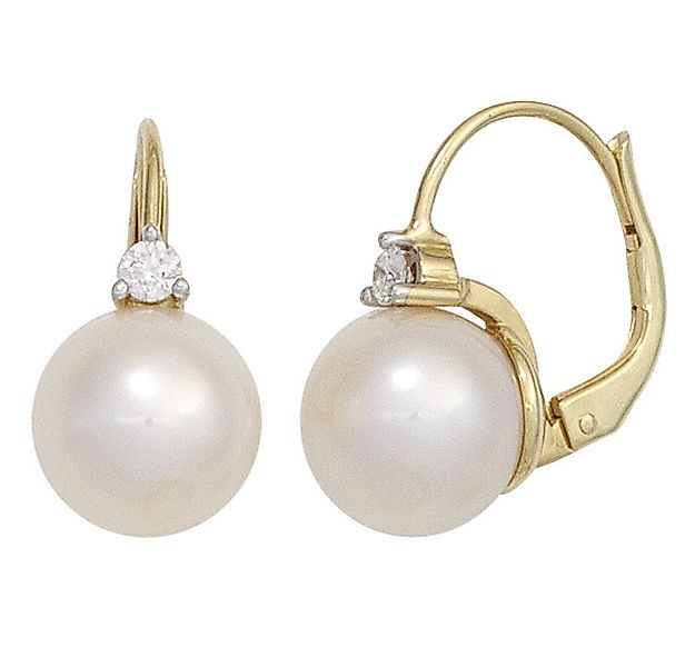 Schmuck Krone Paar Ohrhänger Ohrhänger mit sW-Perlen & Brillanten, 585 Gelb günstig online kaufen