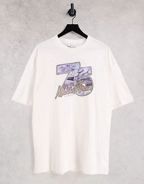 Topshop – Boyfriend-T-Shirt in Ecru mit „75“-Print im Racing-Design-Neutral günstig online kaufen