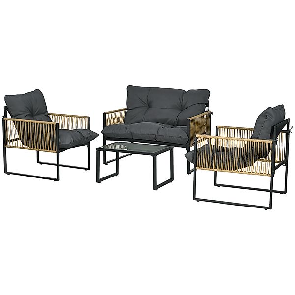 Outsunny 4-teiliges Gartenmöbelset, 2-Sitzer-Sofa, 2 Sessel und 1 Couchtisc günstig online kaufen