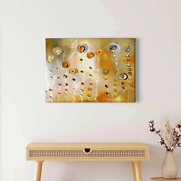 Bricoflor Goldenes Bild Mit Blumen Abstrakt Kunst Leinwand Bild In Gemälde günstig online kaufen