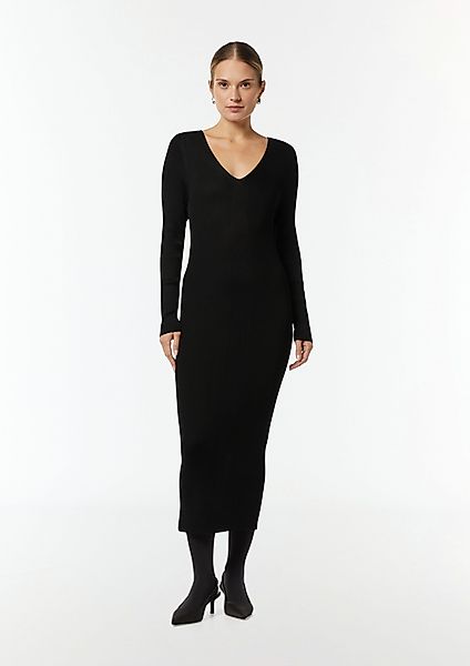 Comma Maxikleid Geripptes Slim-Fit-Kleid mit V-Ausschnitt günstig online kaufen