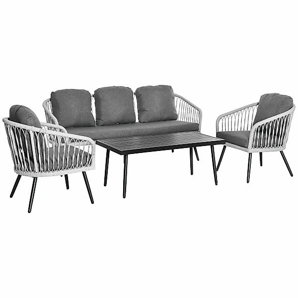 Outsunny Polyrattan Gartenmöbel Set für 5 Personen, Sitzgruppe mit Kissen, günstig online kaufen