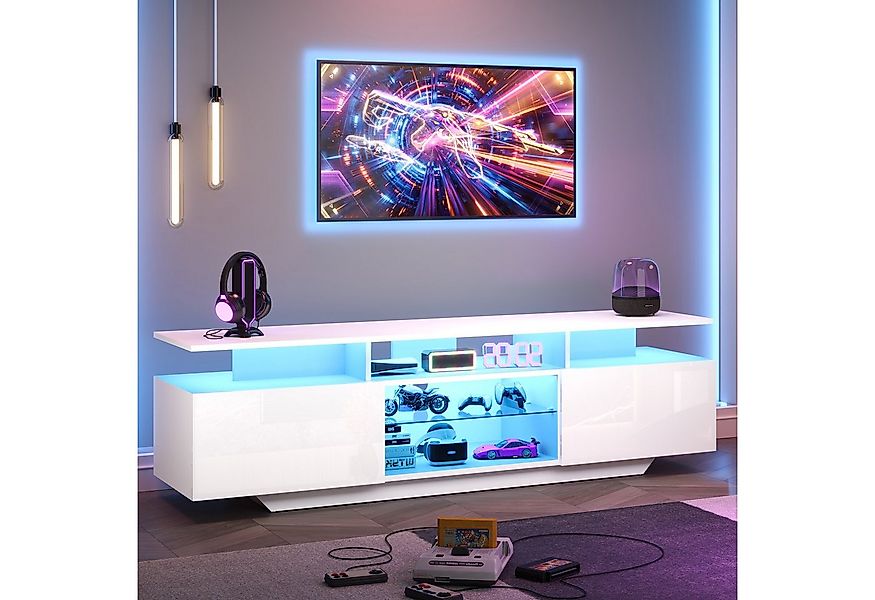 Merax Lowboard mit LED-Beleuchtung, Hochglanzfront & Glasregalen (1 St., fü günstig online kaufen