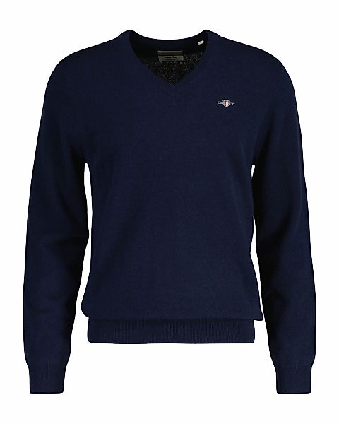 Gant V-Ausschnitt-Pullover "EXTRAFINE LAMBSWOOL V-NECK" mit Logostickerei günstig online kaufen