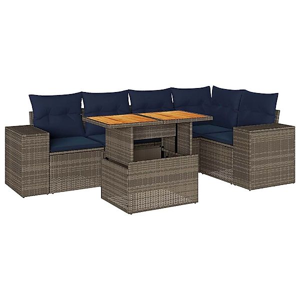 vidaXL 6-Tlg Garten-Sofagarnitur mit Kissen Grau Poly Rattan 3327379 günstig online kaufen