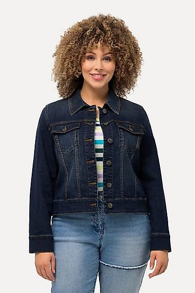 Ulla Popken Jeansjacke Jeansjacke Hemkragen Ziernähte modische Waschung günstig online kaufen