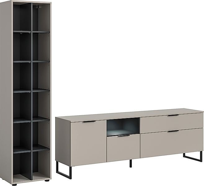 Home affaire Wohnwand "ADIO, Breite 245 cm, 2-teiliges Set, mit Metall-Kufe günstig online kaufen