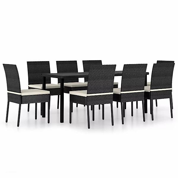 9-tlg. Garten-essgruppe Poly Rattan Schwarz günstig online kaufen