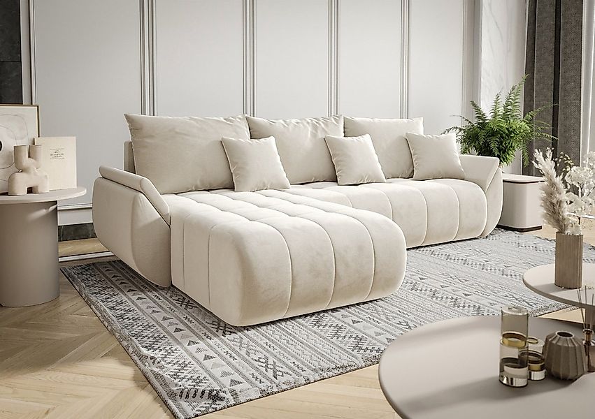 Fun Möbel Ecksofa Sofa Schlafsofa AKITA Stoff Monolith, inkl. 3 Zierkissen, günstig online kaufen