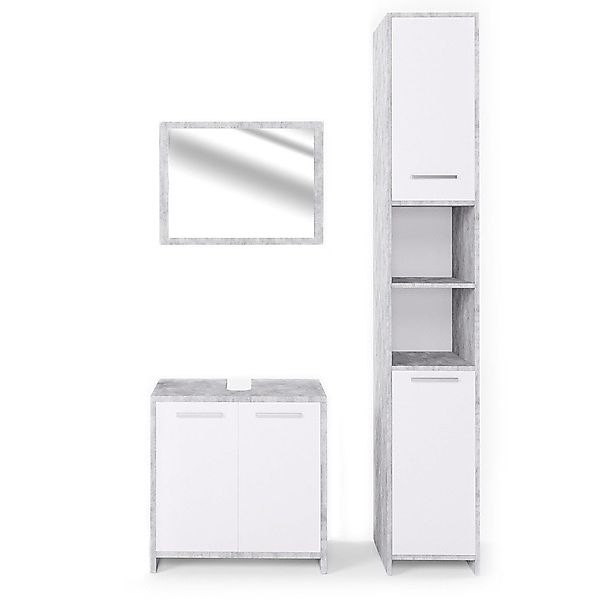 Vicco Badmöbel-Set Kiko, Beton/Weiß, 3 Teile, günstig online kaufen