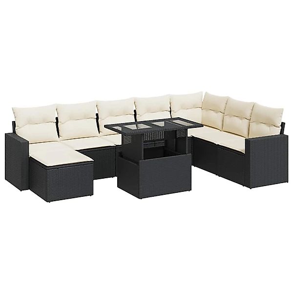 vidaXL 9-Tlg Garten-Sofagarnitur mit Kissen Schwarz Poly Rattan 3326367 günstig online kaufen