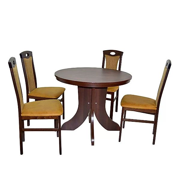 4 Personen Sitzgruppe mit rundem Ausziehtisch klassischen Stil (fünfteilig) günstig online kaufen