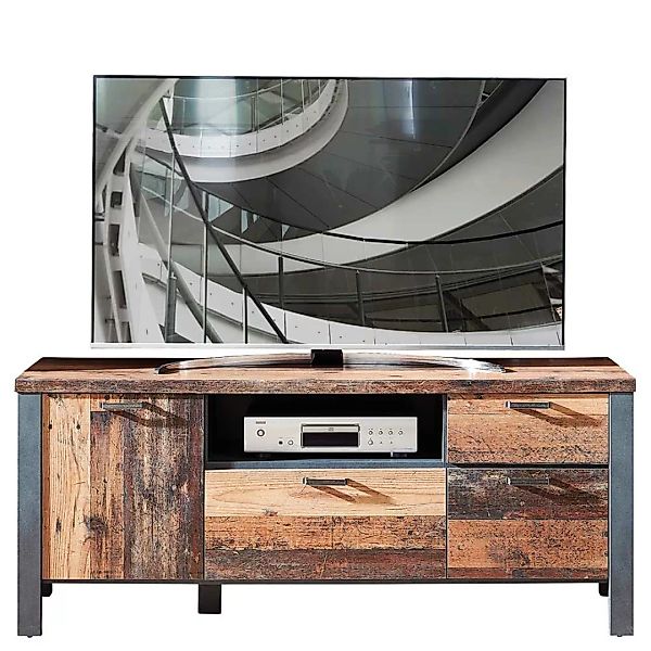 TV Board in Altholz Optik und Anthrazit Loft Design günstig online kaufen