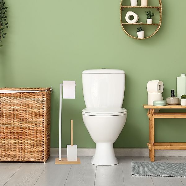 relaxdays WC-Garnitur aus Bambus & Edelstahl, günstig online kaufen