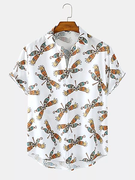 Herren Allover Butterfly Print Atmungsaktive Plain Kurzarmhemden günstig online kaufen