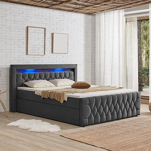 Juskys Polsterbett Leona, 140x200 cm, Boxspringbett-Optik, günstig online kaufen