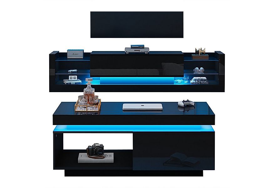 MODFU Wohnzimmer-Set Hochglanz TV-Schrank + Couchtisch, (Wohnzimmer-Wand-Se günstig online kaufen