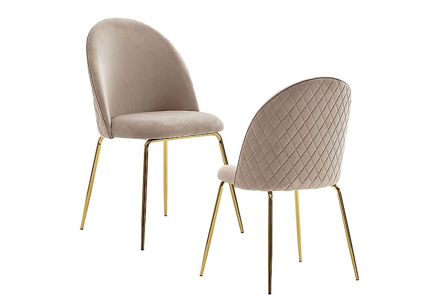 FINEBUY Esszimmerstuhl FB29441 (2er Set Samt Beige Gepolstert mit Metallbei günstig online kaufen