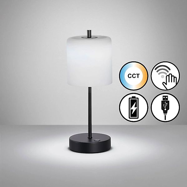 LED-Akku-Tischlampe Riva schwarz/opal Höhe 34,5cm günstig online kaufen