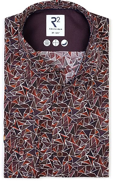 R2 Hemd Poplin Triangle Impression Bordeaux - Größe 44 günstig online kaufen
