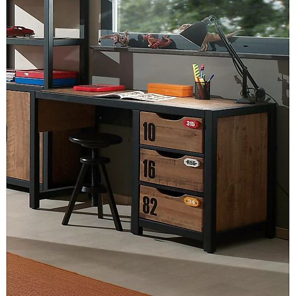 Schreibtisch mit 3 Schubladen CUSCO-12, cognacfarbig, schwarz, B x H x T ca günstig online kaufen