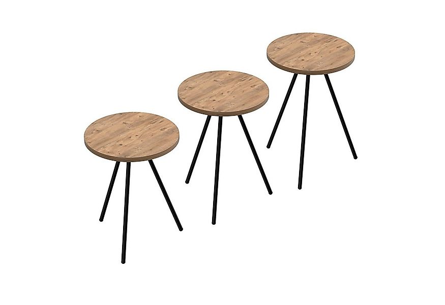 en.casa Satztisch, »Ølgod« Beistelltisch 3er Set Wohnzimmertisch rund Holzf günstig online kaufen