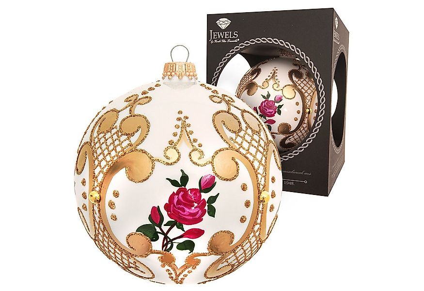 Krebs Glas Lauscha Weihnachtsbaumkugel weiße Glaskugel mit Rosendesign - im günstig online kaufen
