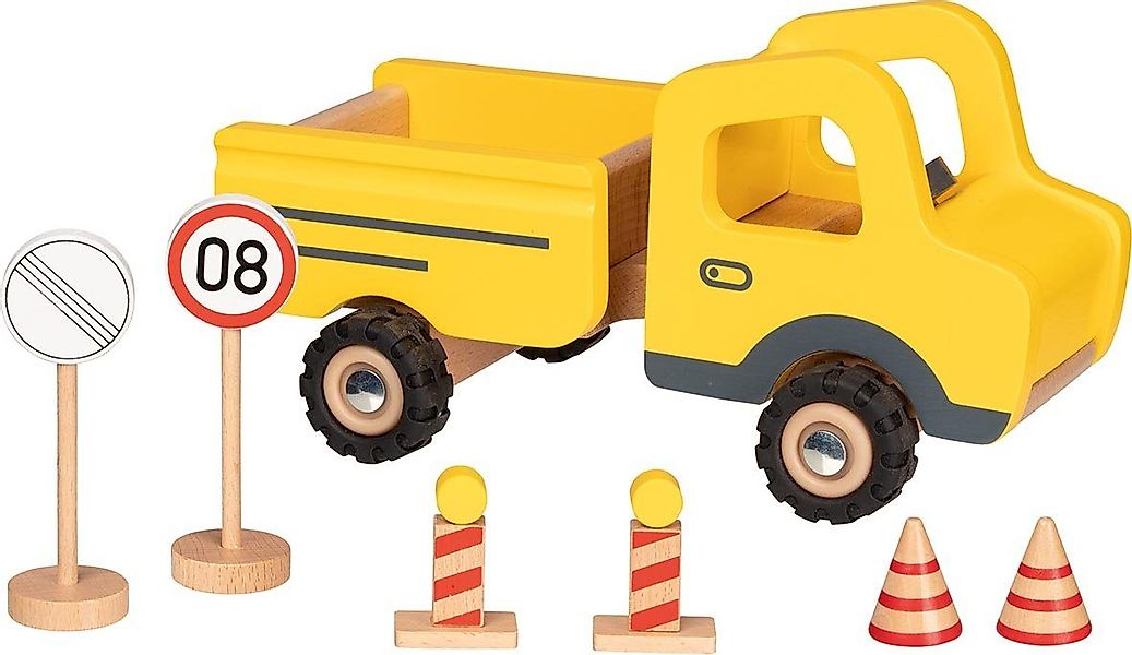 goki Spielzeug-Baumaschine Baustellenfahrzeug mit Verkehrsschildern, (7-tlg günstig online kaufen