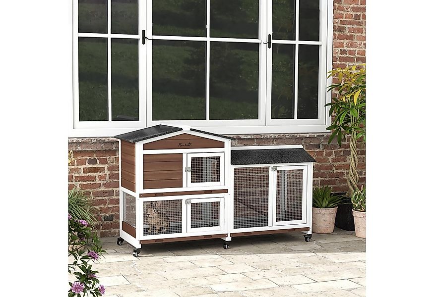 PawHut Kleintierstall mit Rollen, Kleintierhaus, Freilaufgehege, für Zwergk günstig online kaufen