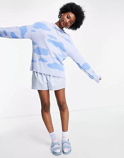 ASOS DESIGN – Pullover mit Wolkenmuster in Blau-Weiß günstig online kaufen